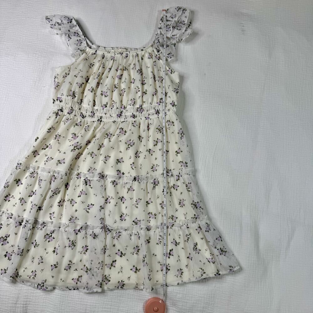Babydoll Floral Mini Dress XL Ivory Lavender Coquette Cottagecore Tiered Ruffle - Picture 7 of 16